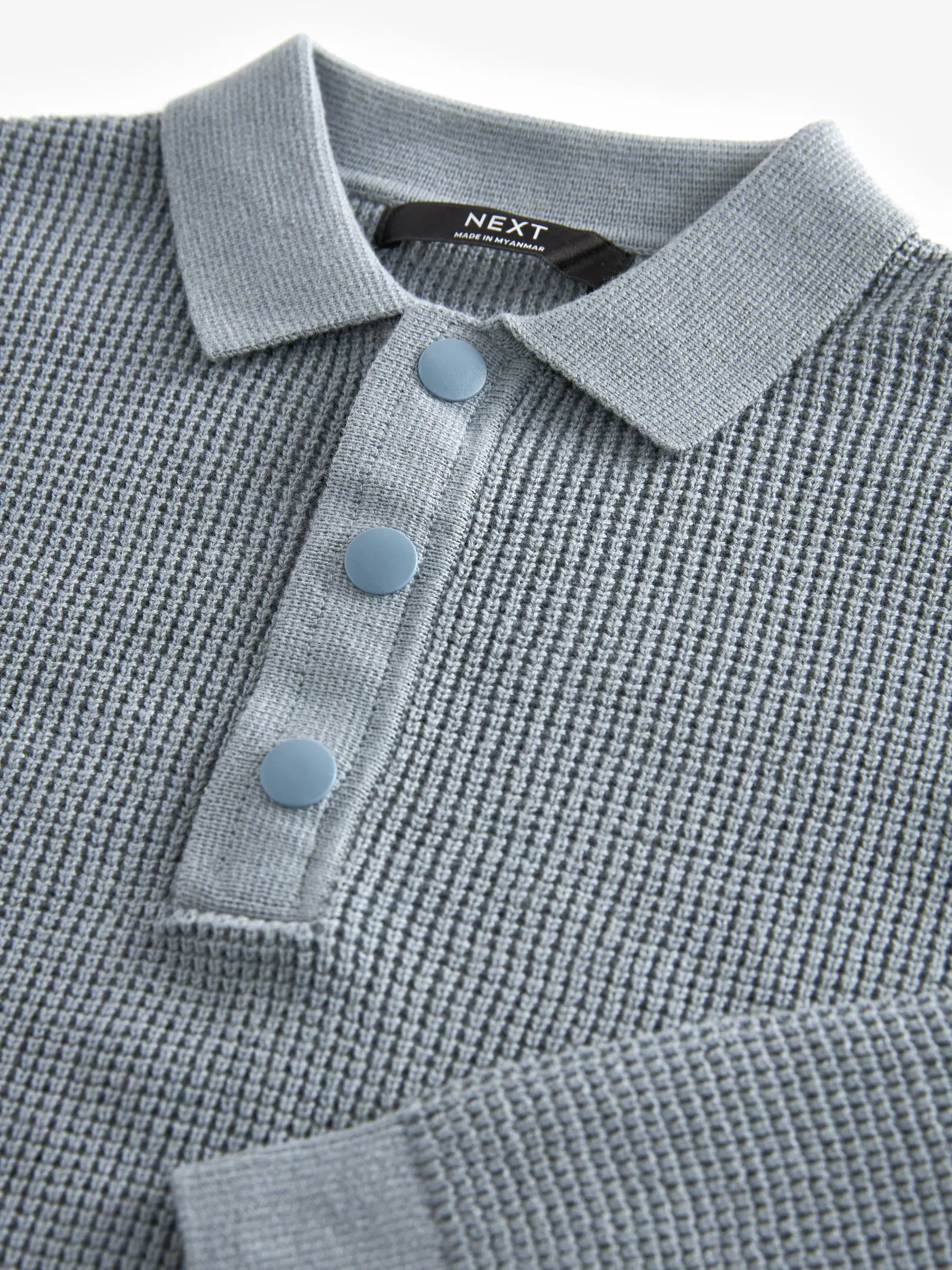 Blauw - Poloshirt met textuur en lange mouwen (3-16jr)