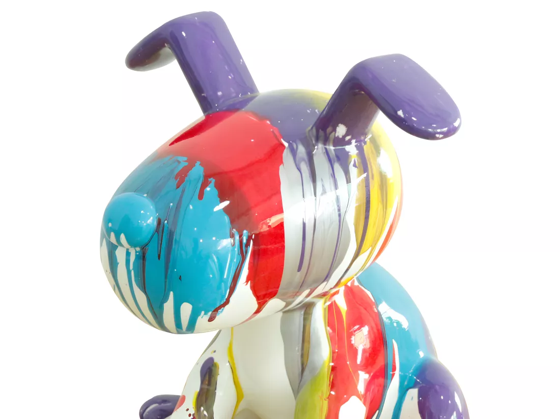 Statue chien assis avec coulures multicolores H25 cm - SNOOP DRIPS