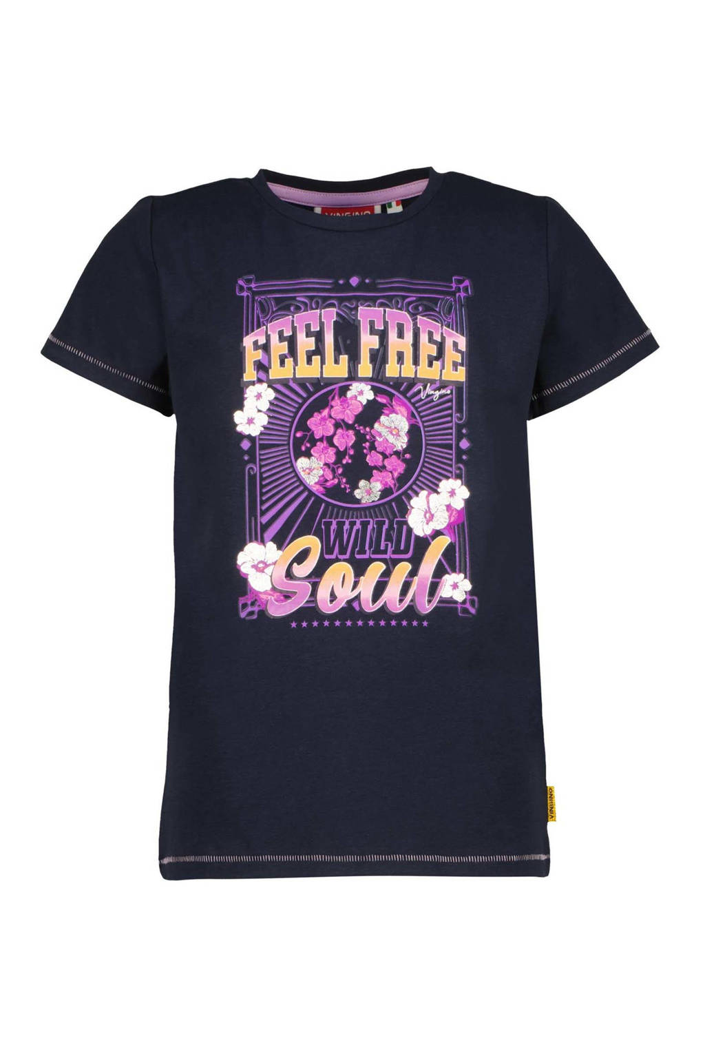 Vingino T-shirt Hetty met printopdruk donkerblauw/paars