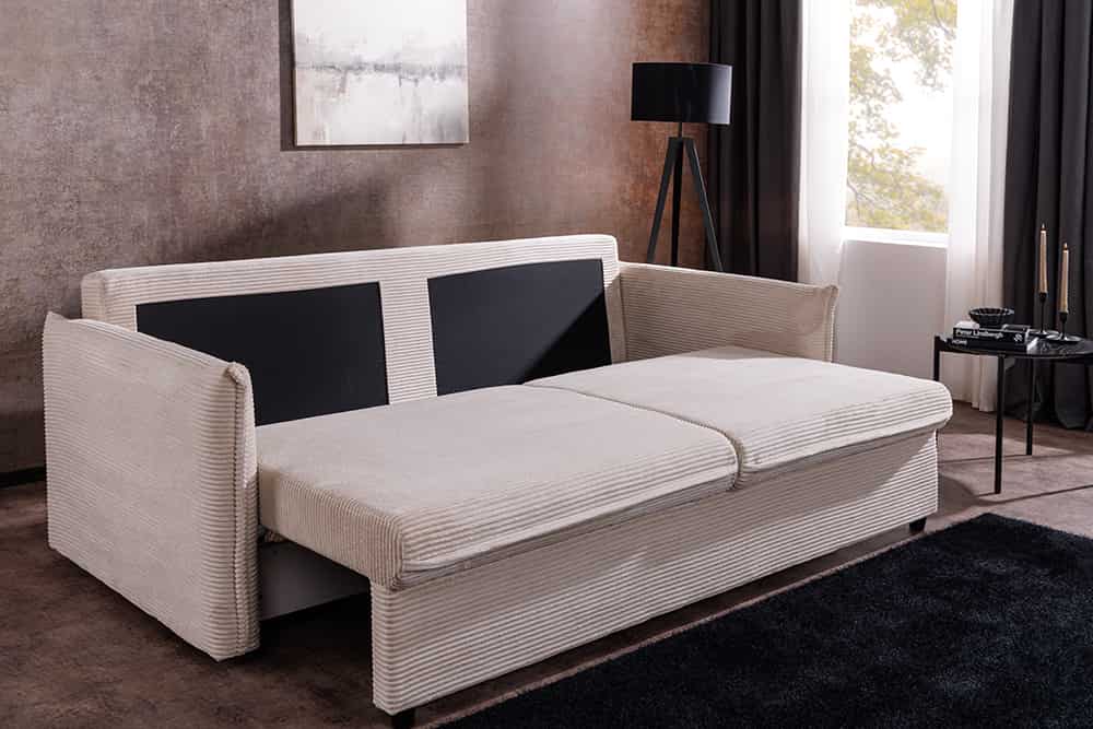 Design Schlafsofa APARTMENT 215cm beige Cord 3-Sitzer Couch inkl. Bettkasten Kissen