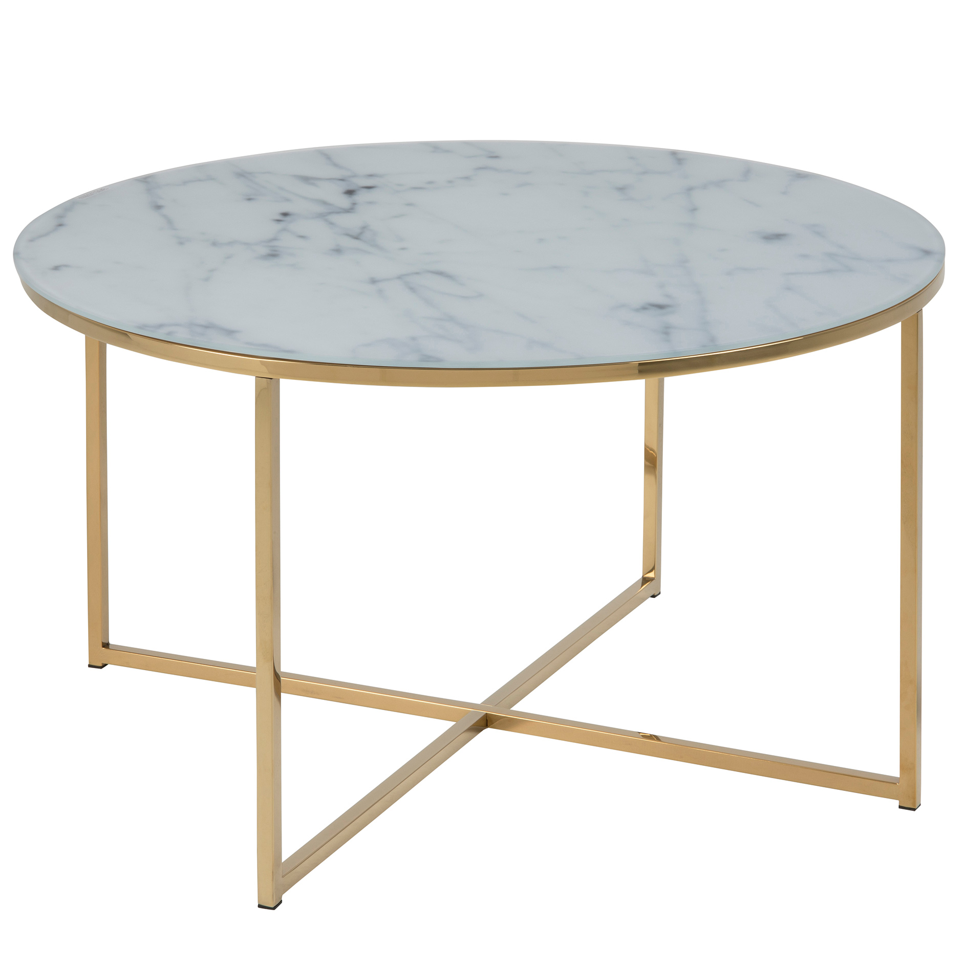 Couchtisch ALISMA - weiß-goldfarben - Marmoroptik - Ø 80 cm