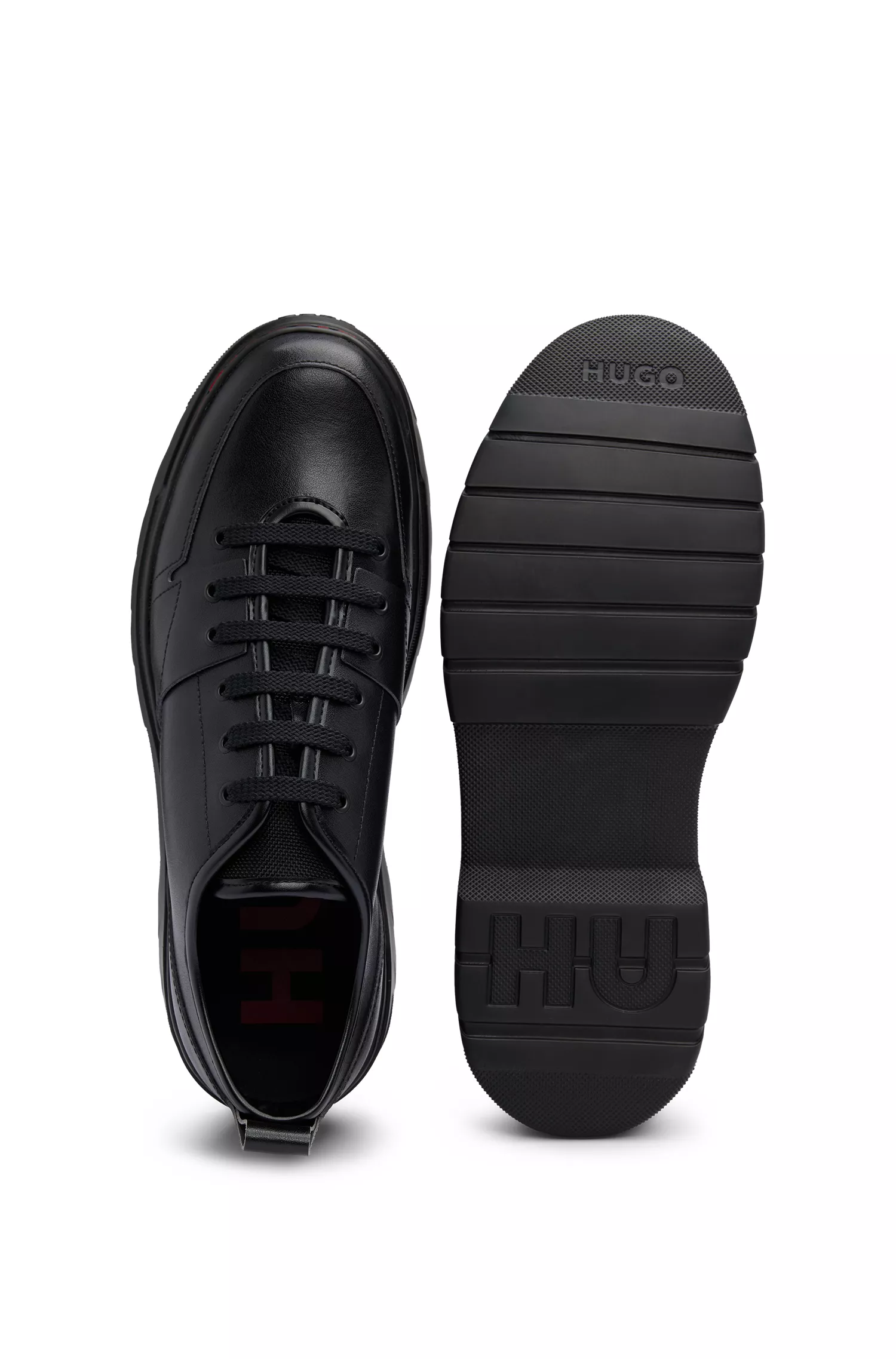 Sapatos Oxford HUGO em couro vermelho com logotipo em relevo e sola de EVA.