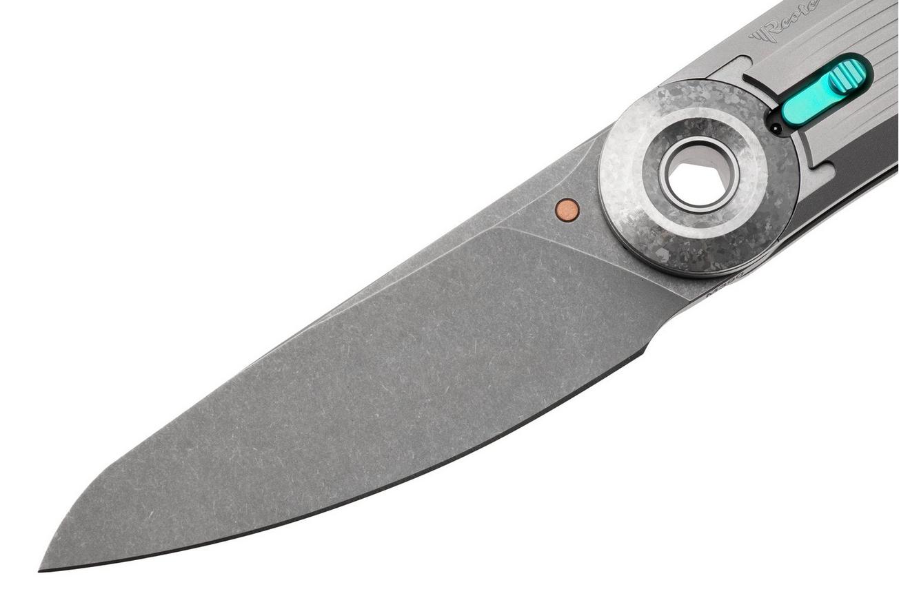 Reate VK-TRON-TI-GRY, Stonewashed M390, Bead Blasted Titanium, Crystalized Titanium Hardware zakmes, Vulpex Knives design
