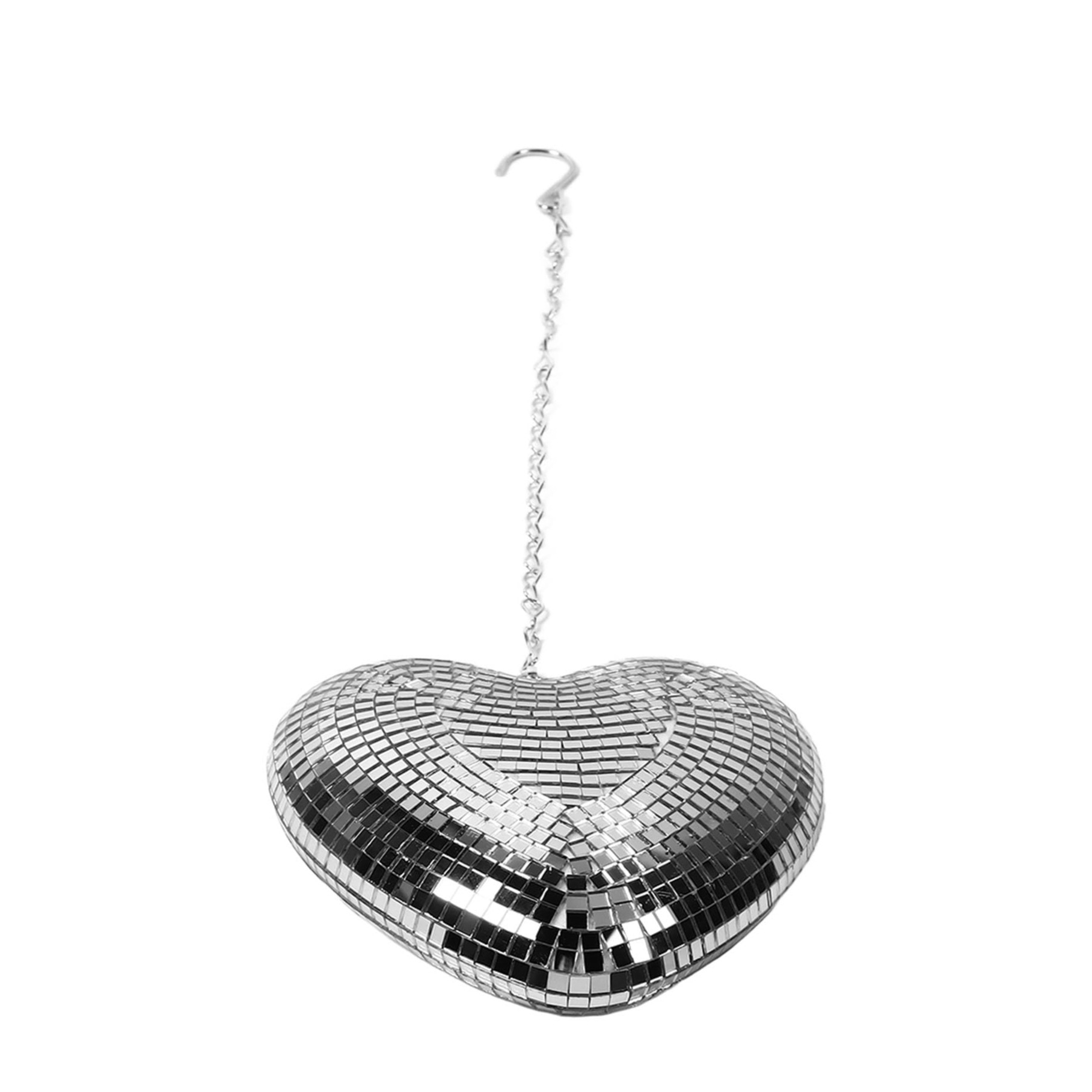 (185x180mm) Lichtreflektierende Herz Discokugel Party Deko Spiegelkugel zum Aufhängen inkl. Hakenkette für Hochzeiten / Mottoparty - Silber