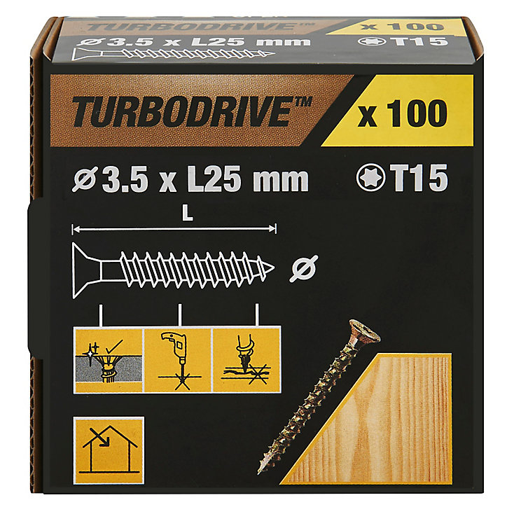 Vis à bois Turbodrive Premium torx zinguée jaune 3.5x25 mm - 100 pièces