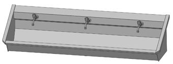 Intersan Sanilav muurwastrog m. muurkraan m. 1/2 draaiknop boven 180cm 3-personen RVS