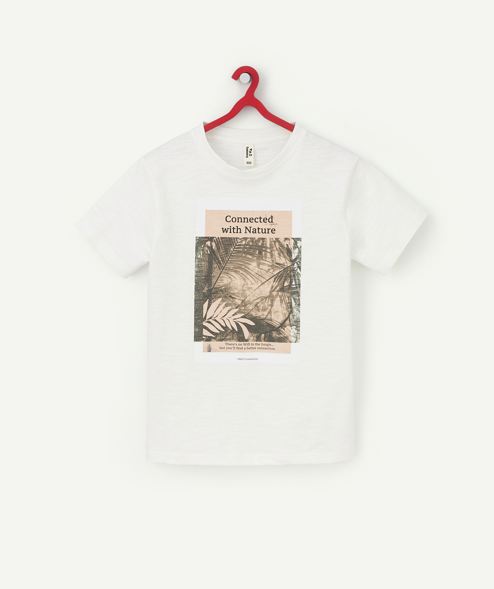 T-SHIRT BLANC GARÇON EN COTON BIO AVEC FLOCAGE THÈME NATURE