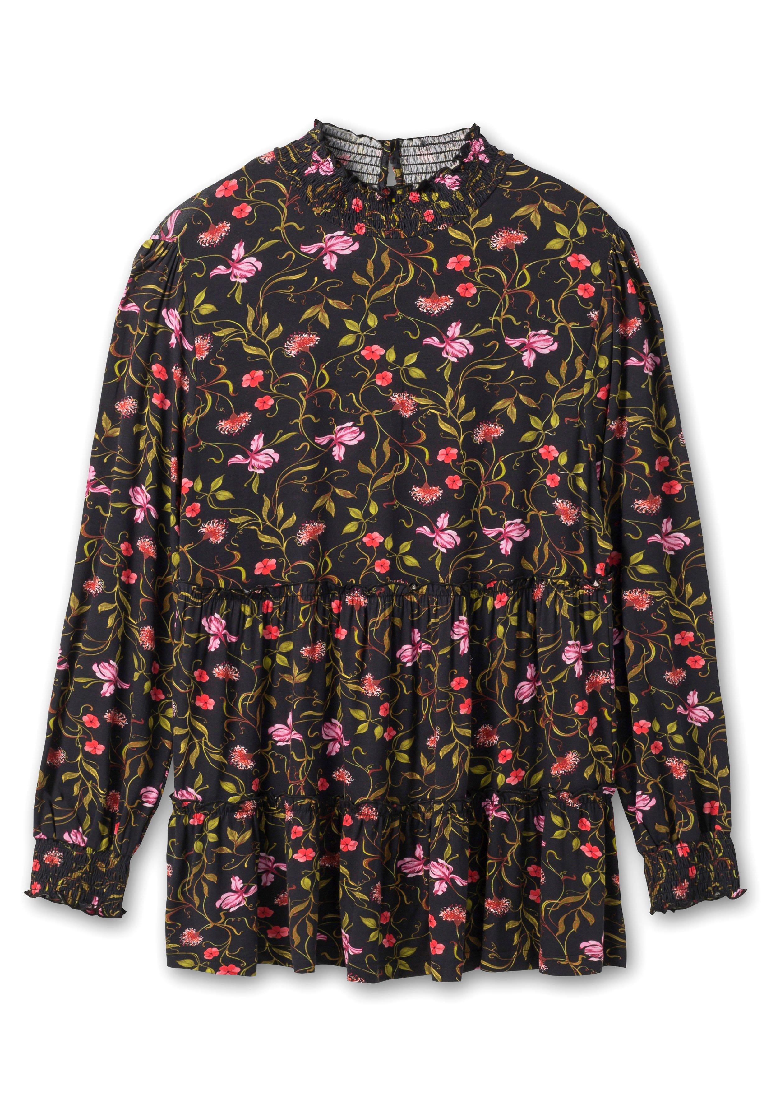 Langarmshirt mit Smokdetails und Volant am Saum