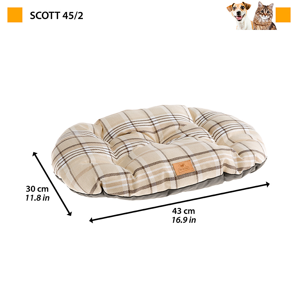 Coussin rembourré pour chiens et chats scott 45/2, double-face, écossais, velours doux, lavable, bleu