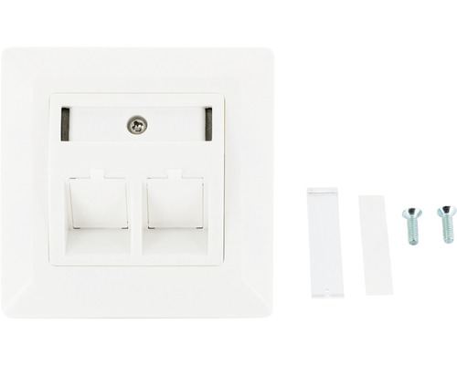 Keystone aansluitdoos, hoekcontactdoos, inbouw, 2x RJ45-aansluiting, wit, Schwaiger NKSD2 532