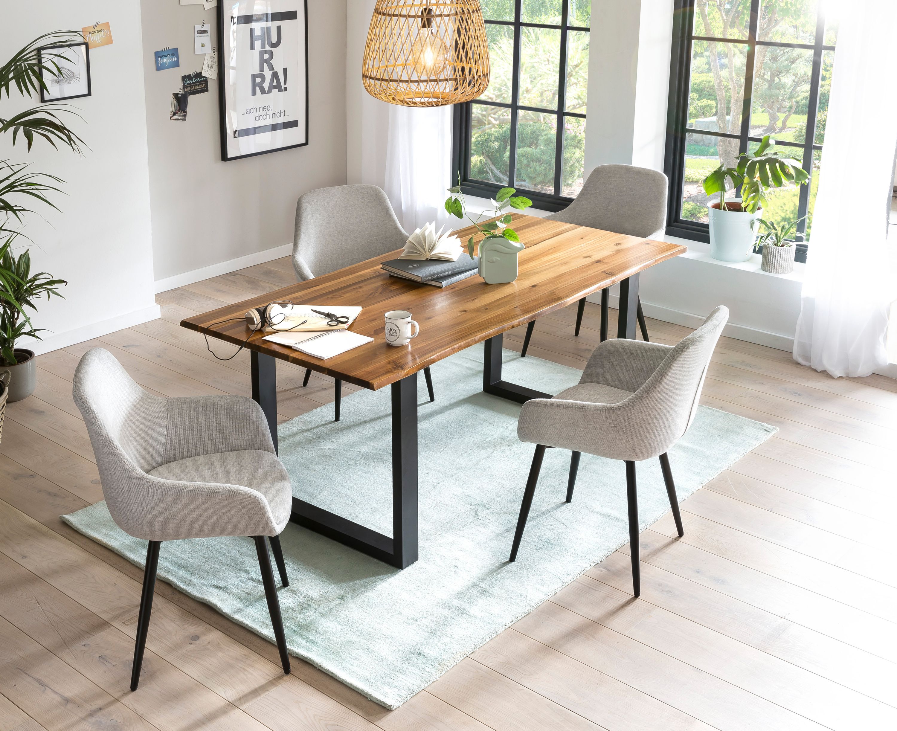 Essgruppe 5 tlg. 160x85 cm Sitzgruppe Massivholz Essstuhl Esstisch Tisch Stuhl