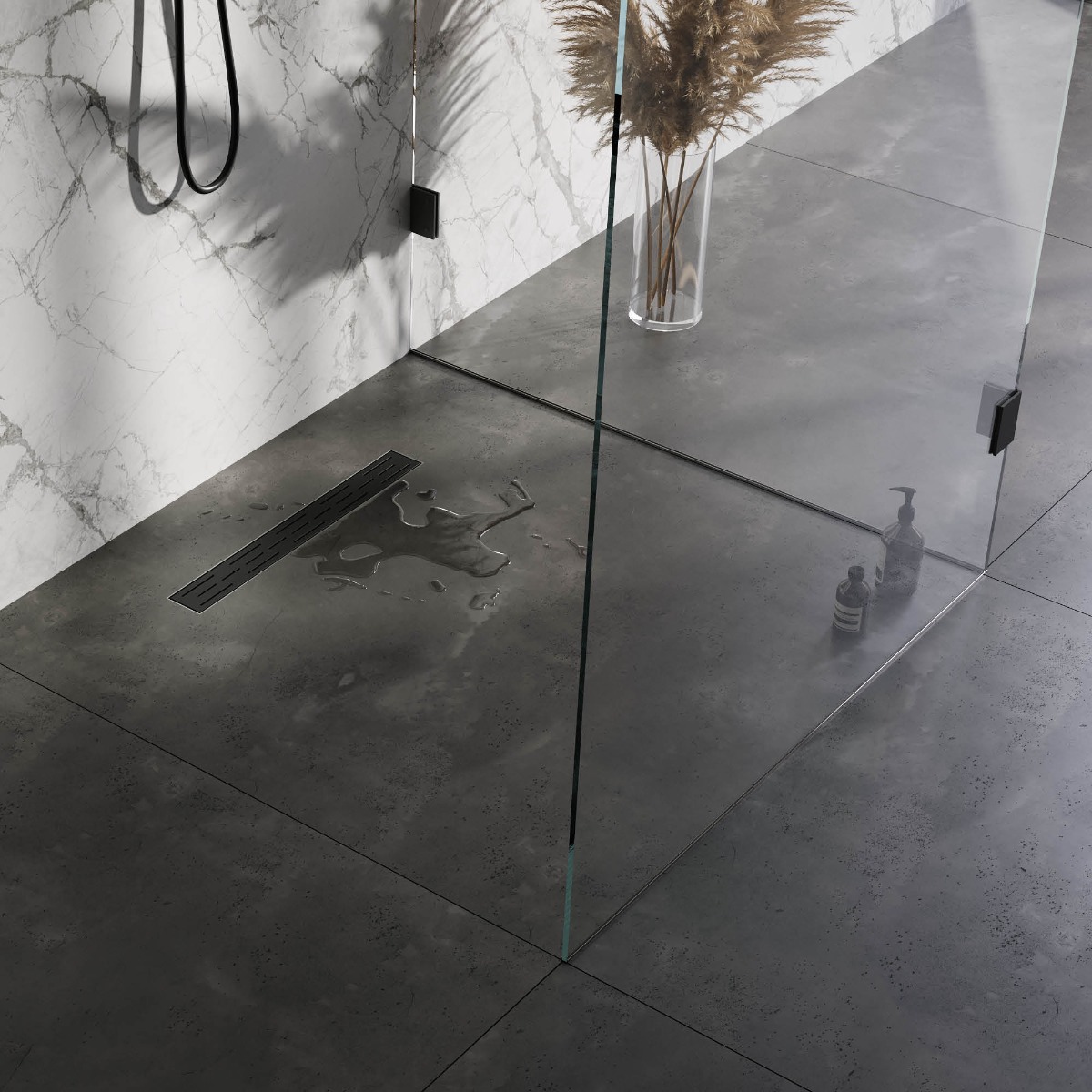 Brauer douchegoot 60x7cm met standaard rooster en flens zwart mat