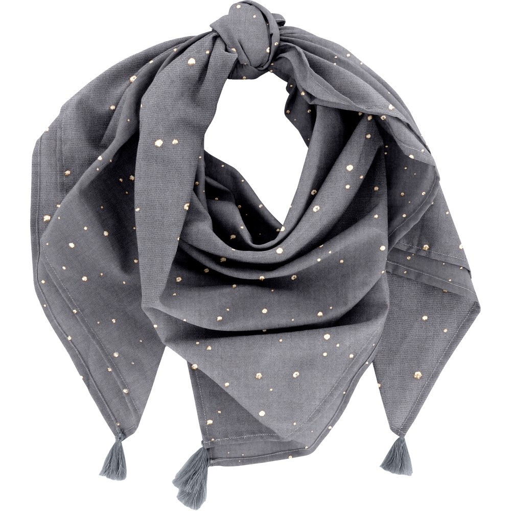 Foulard Pompon Gaze Gris Or