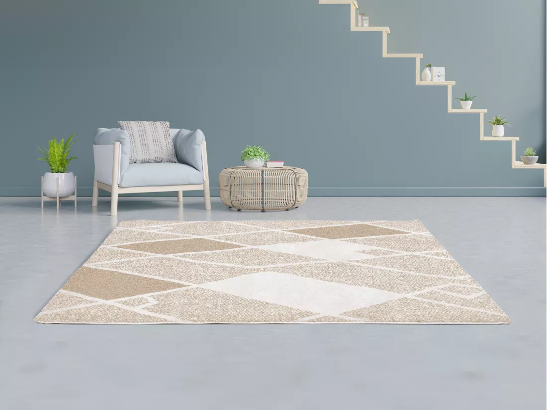 Tapis géométrique - 160 x 230 cm - Beige - LAZINA