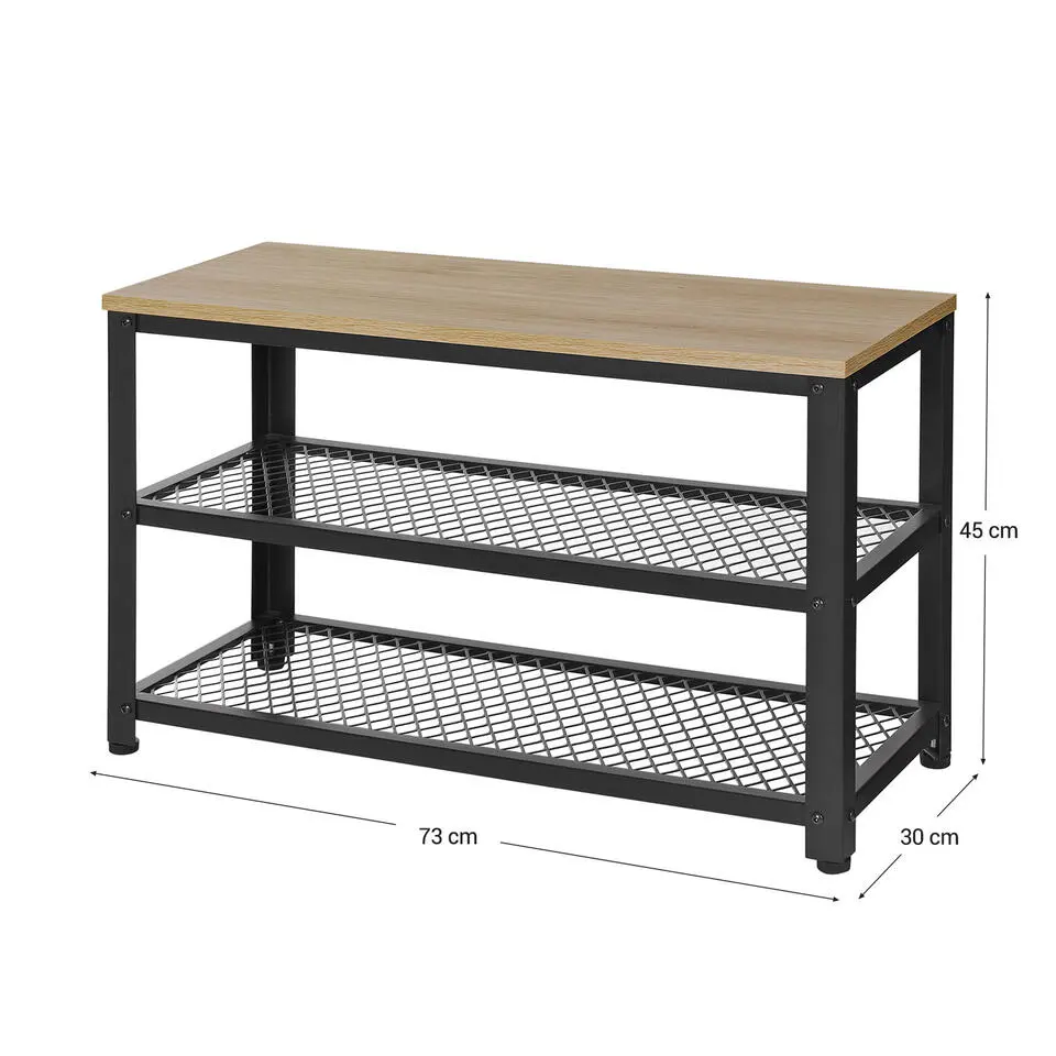 Schoenenrek met Industriële Look - Zwart Frame - 73x30x45cm