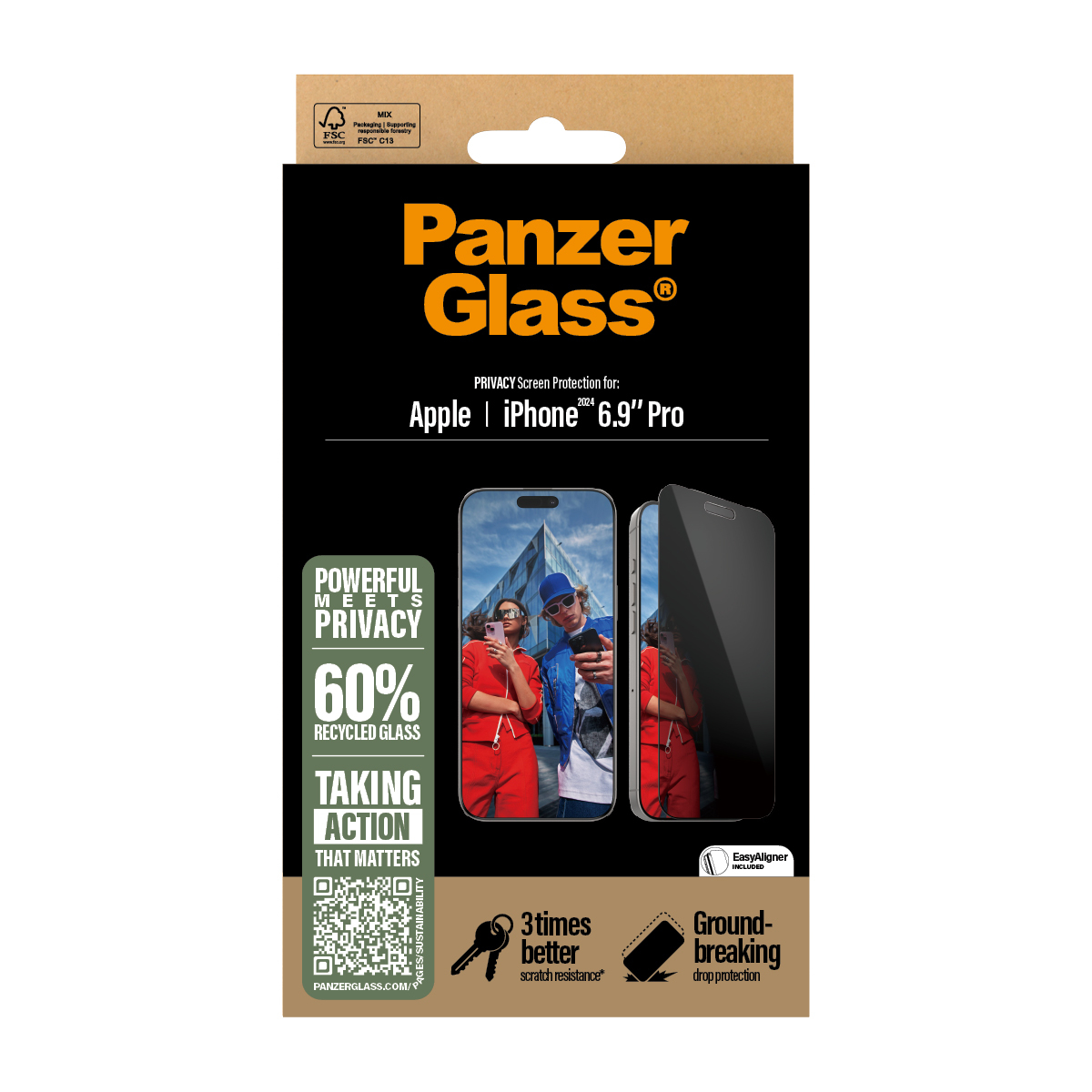 iPhone 16 Pro Max Antibakterielle Ultra Wide Fit Privacy Panzer Glas Displayschutz mit Montagerahmen (P2864)