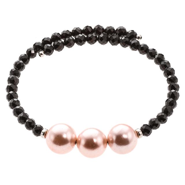 Wickel-Armband, 3 Muschelkernperlen, Black Spinell, ca. 20 ct.