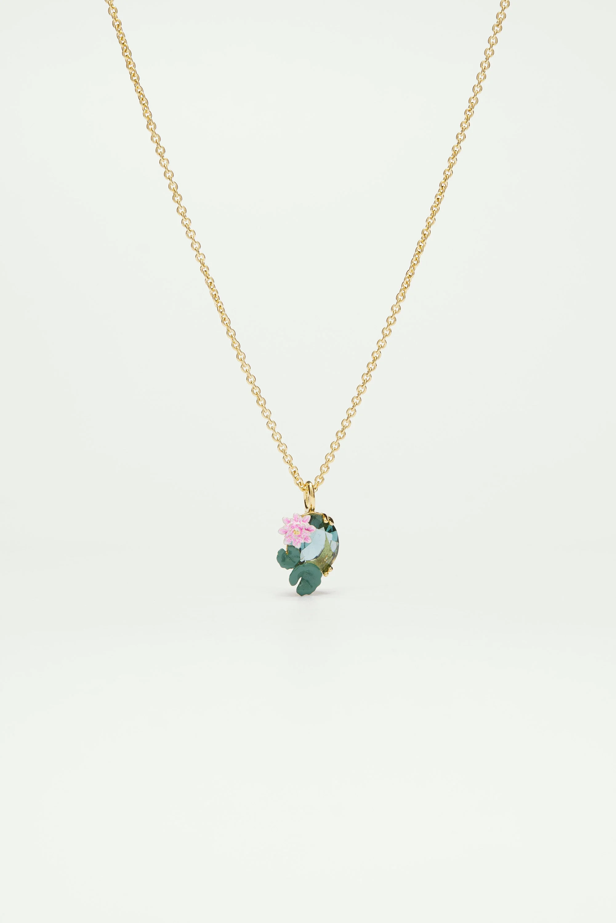 Collier pendentif fleur de lotus et pierre | Bleu