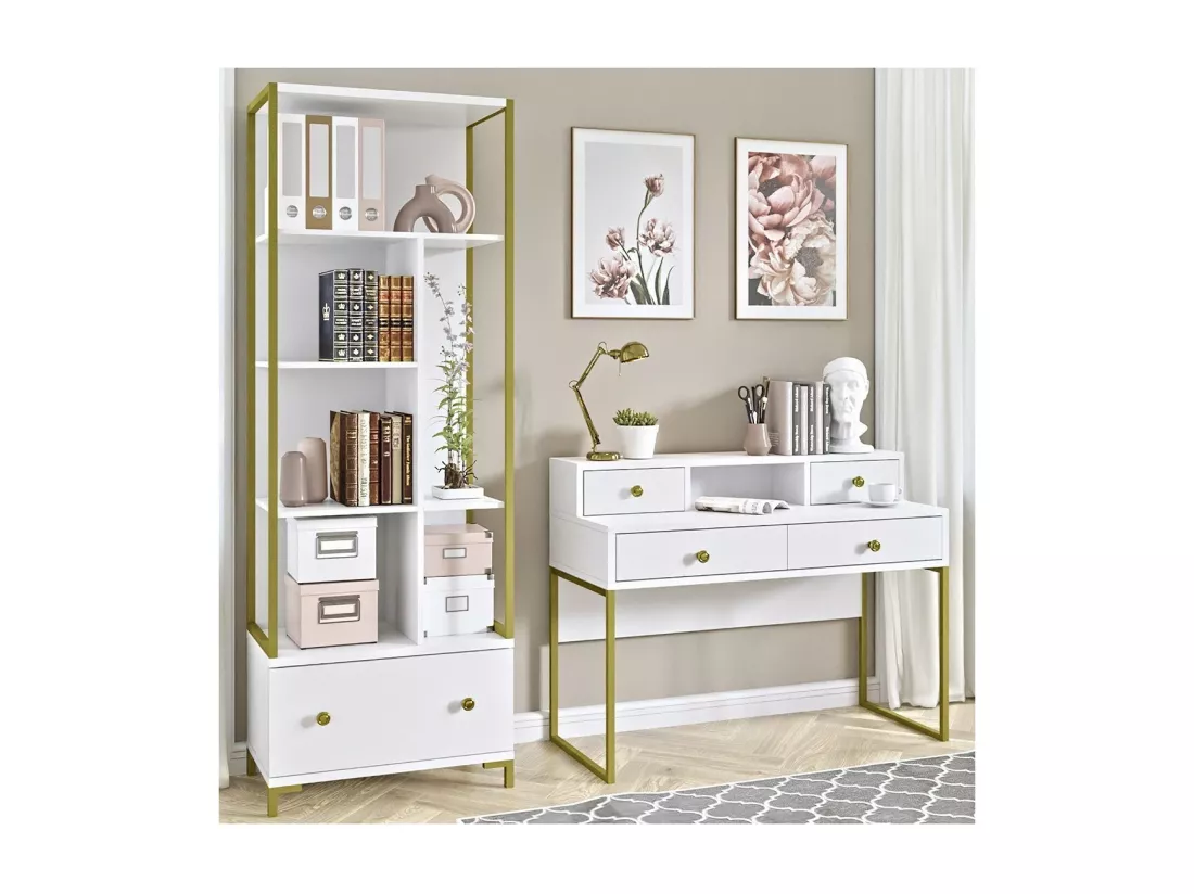 Console bureau design collection DOUGLAS avec quatre tiroirs et une niche, coloris blanc, 120 x 95 x 50 cm