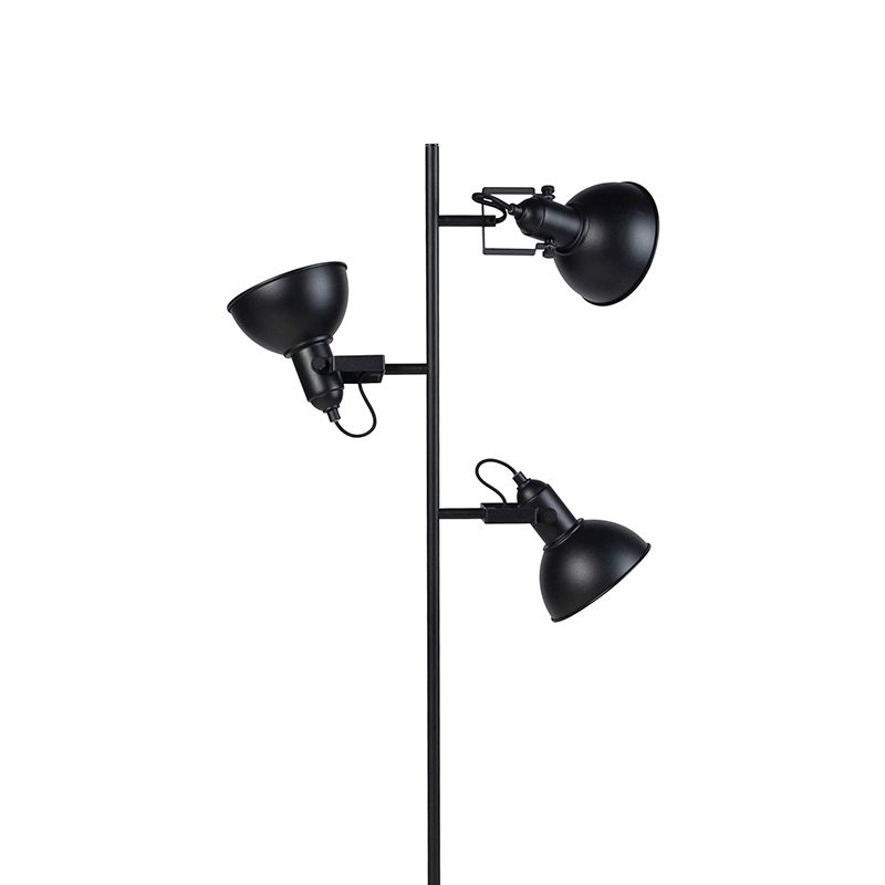 Industriële vloerlamp zwart met goud 3-lichts - Tommy