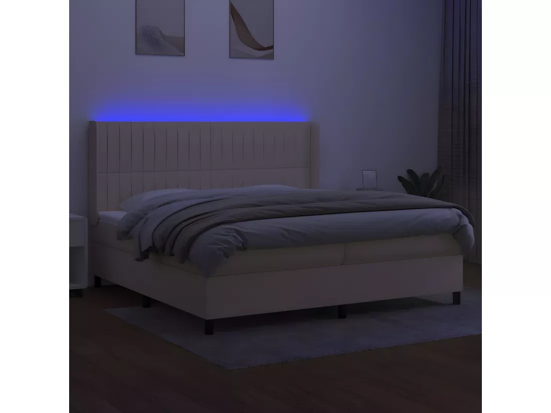 Sommier tapissier et matelas et LED Crème 200x200 cm Tissu