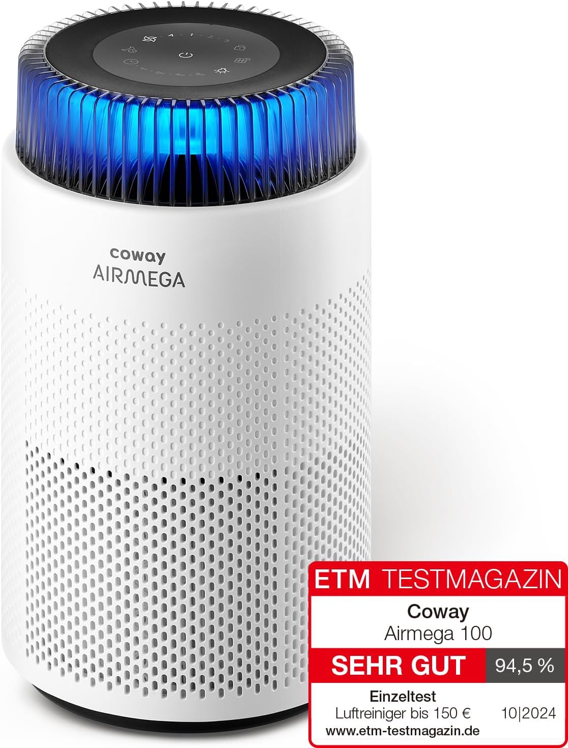 COWAY Luftreiniger Allergiker – Superleise, mit Schlafmodus & Stimmungslicht, entfernt 99,999% Partikel bis 0,01µm, mit ECARF-Siegel, gegen Pollen, Staub & Tierhaare, CADR 244m³/h, AIRMEGA 100