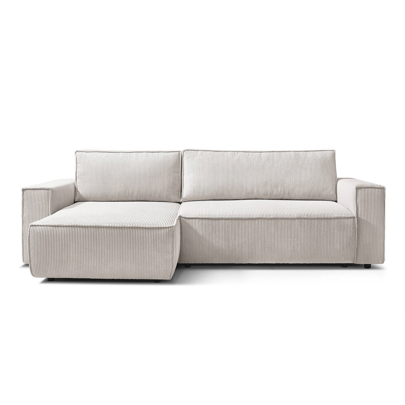 Bobochic Canapé d'angle convertible reversible Nihad en velours côtelé beige - 282x153 cm