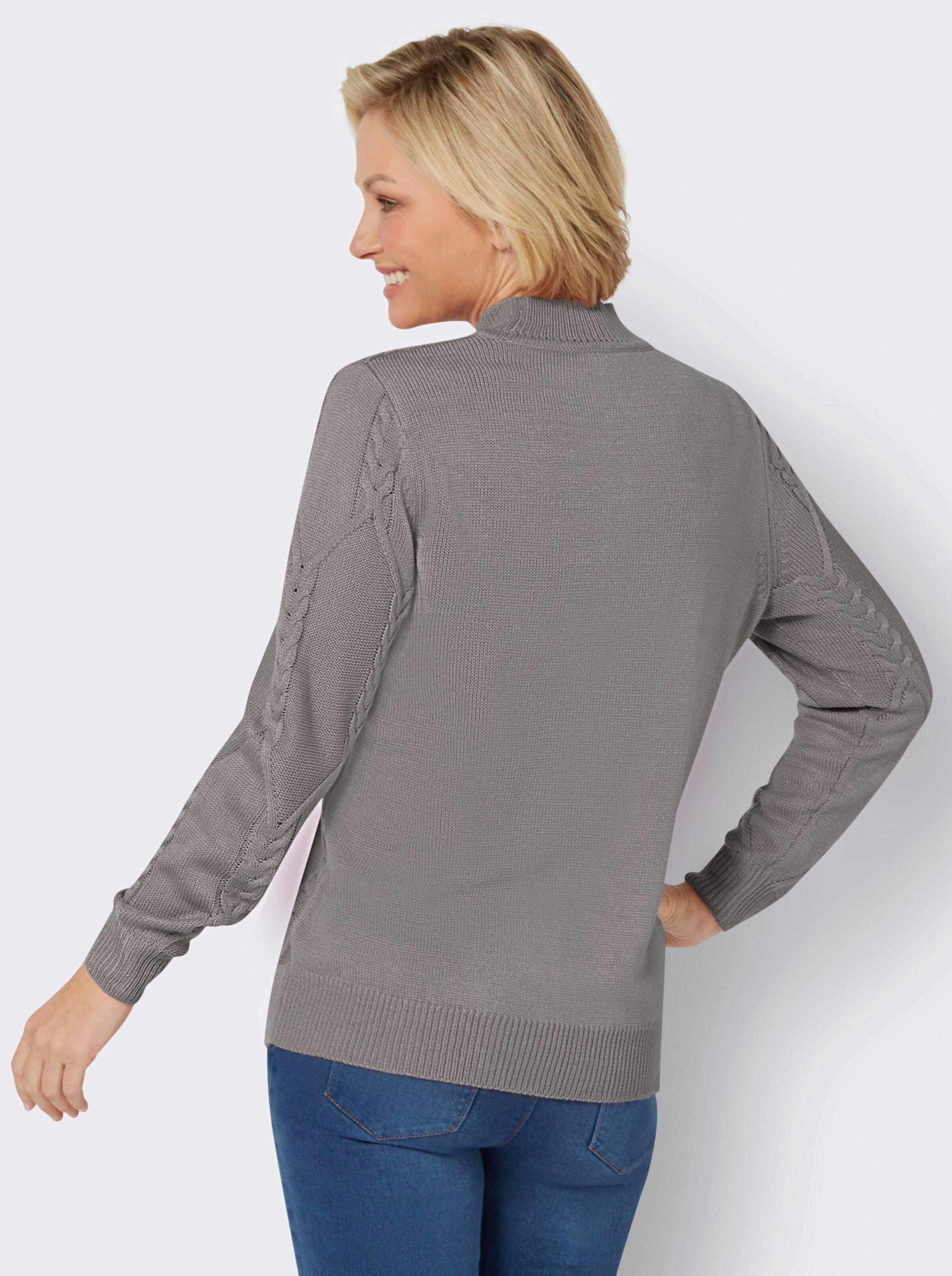 Langarm-Pullover mit Zopfmuster