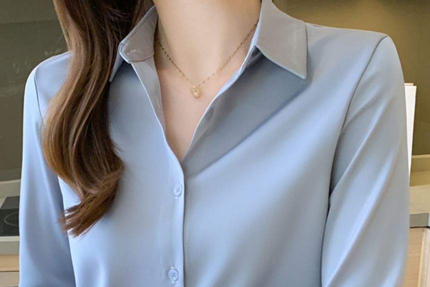 Dragan Pulse - Blouse van effen chiffon met lange mouwen