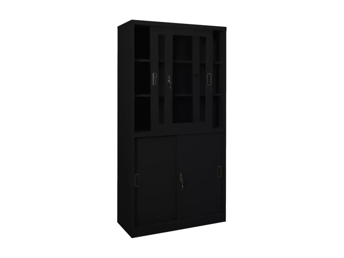 Armoire de bureau avec porte coulissante Noir 90x40x180 Acier 2
