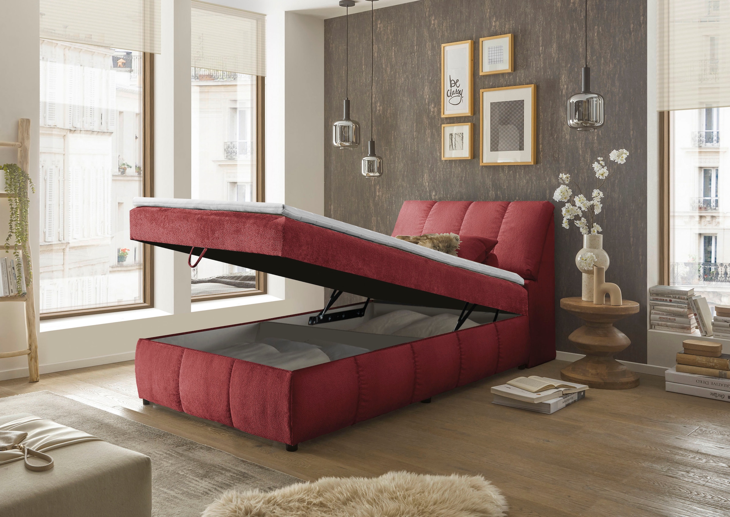 ED EXCITING DESIGN Boxbett »Valencia« inkl. Bettkasten und Stauraum im Kopfteil