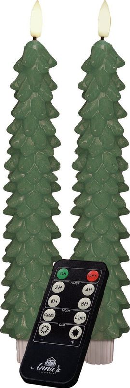 Anna's Collection LED kerstboom dinerkaarsen - 2x st - groen - 23 cm- afstandsbediening
