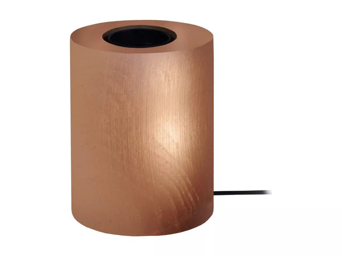 Pied de lampe cylindre bois cuivre 10,5 cm.