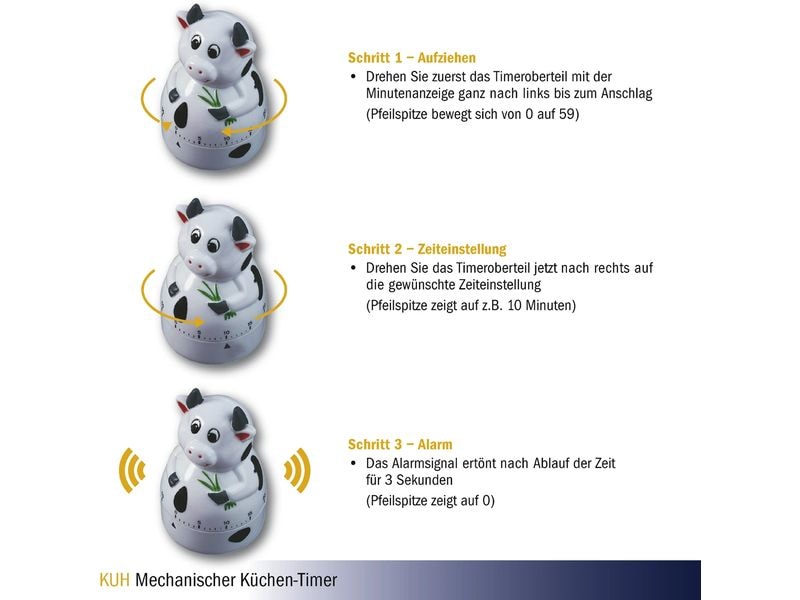 TFA Dostmann Küchentimer Kuh Weiss/Schwarz Timer für die Küche in Kuh Design