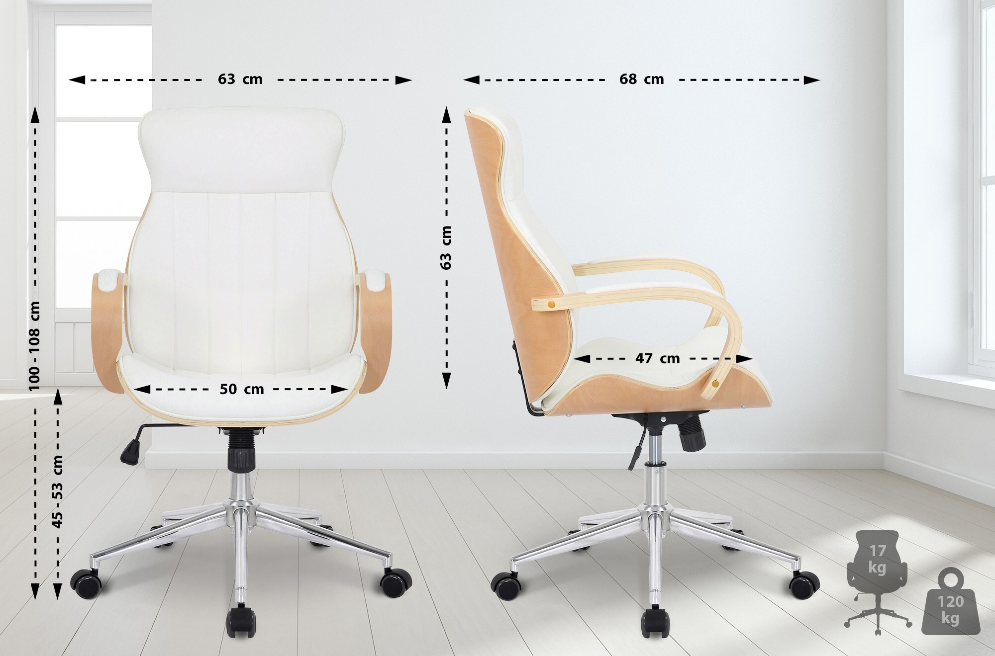 CLP Bürostuhl Melilla Kunstleder I Ergonomischer Stuhl I Komfortables Sitzen I 360 Drehfunktion, Wippfunktion I Für Arbeit Und Home-Office