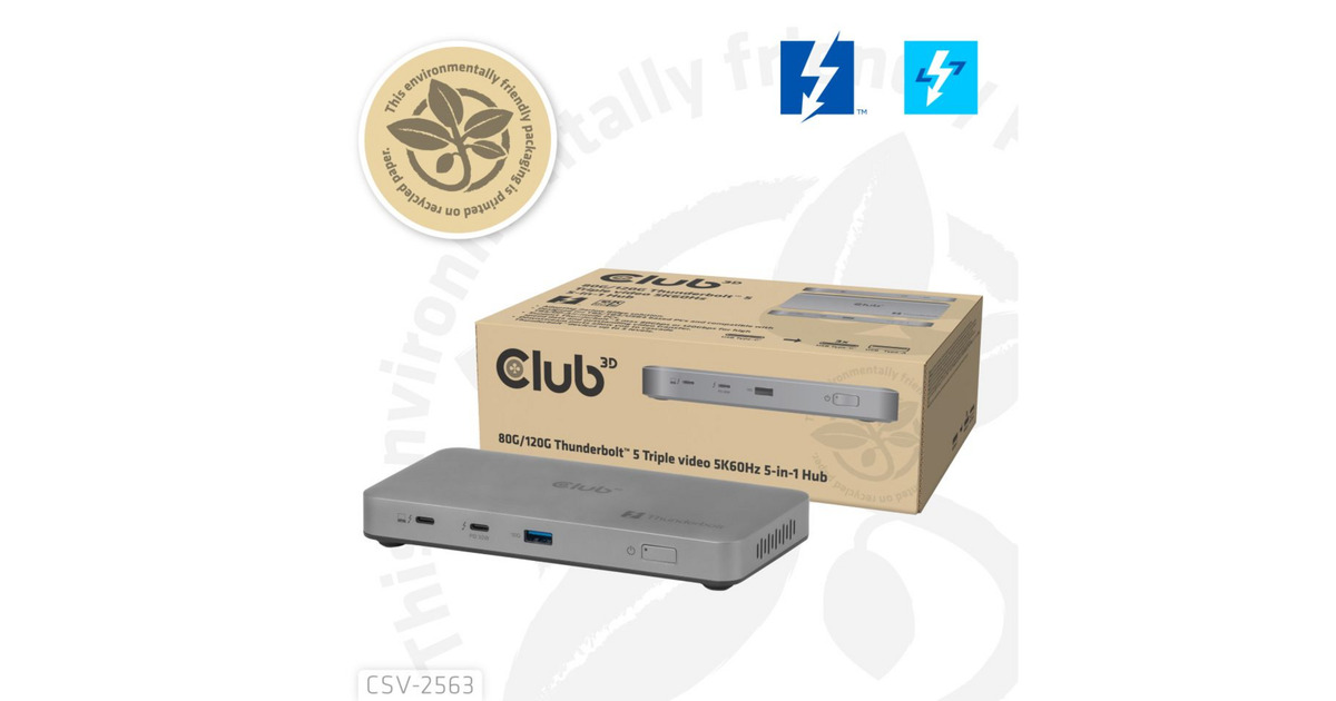 Club 3D5-1 Thunderbolt 5 Hub Triple video dockingstation  (Grijs)
