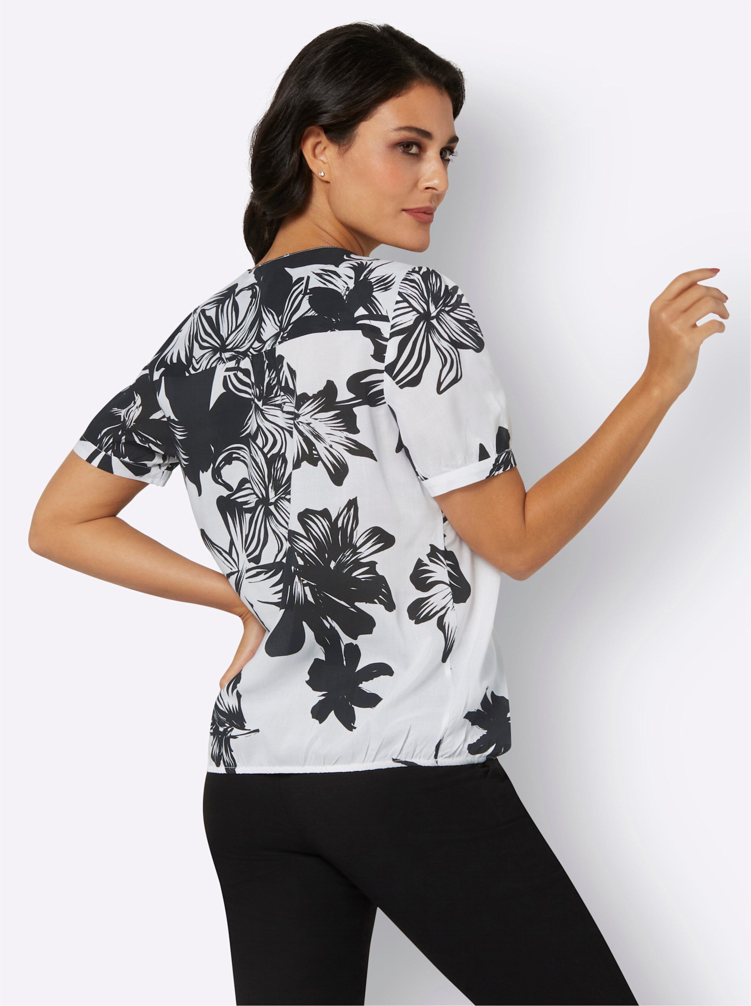 Bluse in ecru-schwarz-bedruckt
