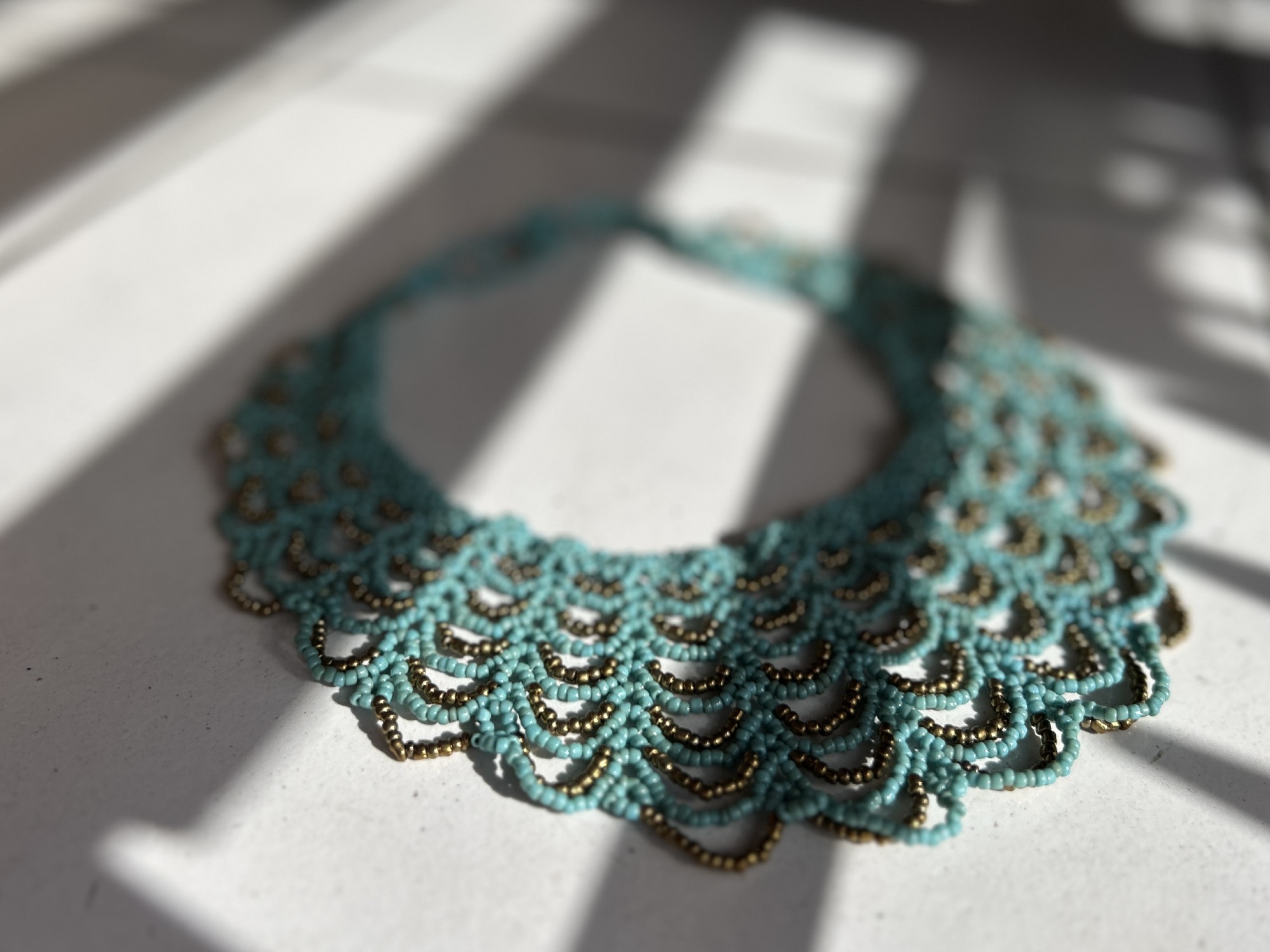 Collier aus Glasperlen, türkis, gold, H 25 cm, B 18 cm günstig bestellen