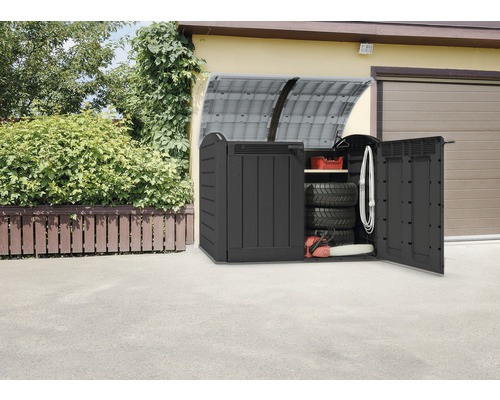 Keter Store-it-out Ultra fiets- en vuilnisbak opbergbox inclusief gasveren, 177 x 113 x 134 cm, antraciet