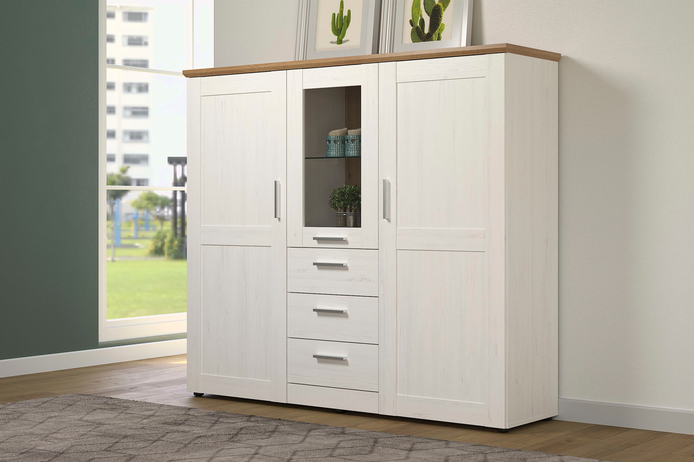 Home affaire Highboard »Nybro« Vitrine, wechselseitig montierbarer Türanschlag, Breite 159 cm