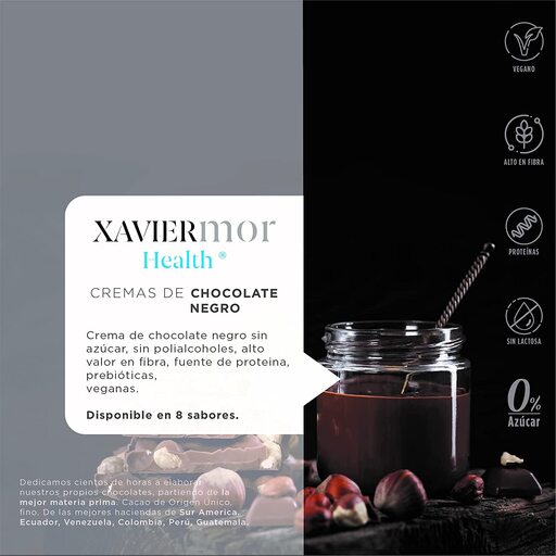 Creme proteico sabor chocolate amargo e biscoitos, sem açúcar, sem polióis, vegano.