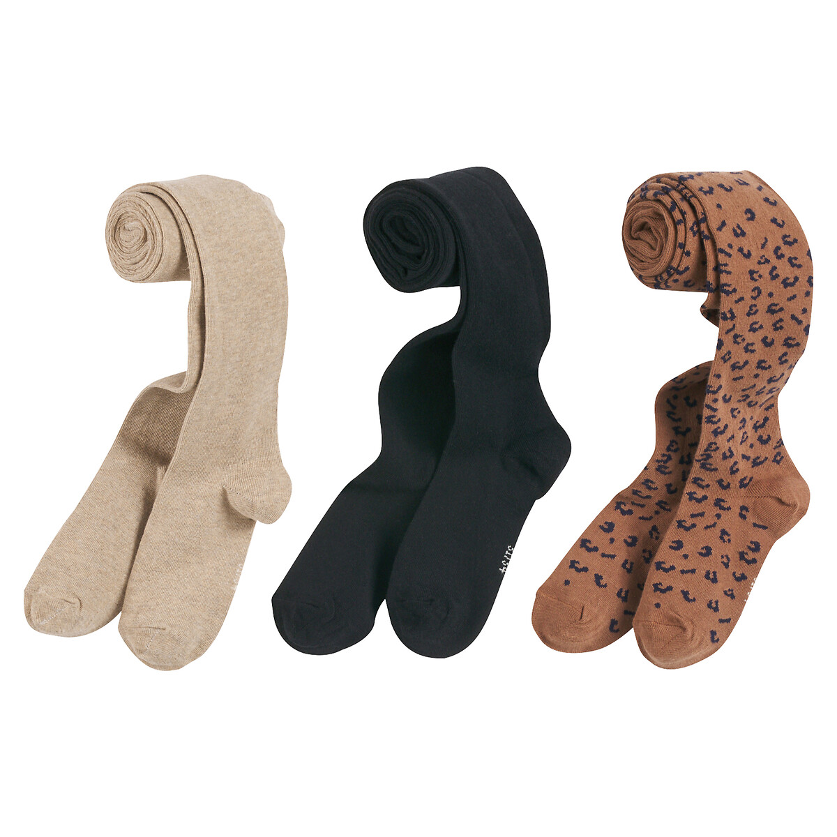 COLEÇÃO LA REDOUTE<br>Conjunto de 3 meias-calças lisas e com estampa de leopardo