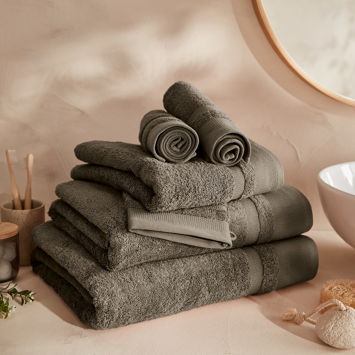 LA REDOUTE INTERIEURS<br>Conjunto de 4 panos de rosto em algodão penteado 600g/m2, Kheops