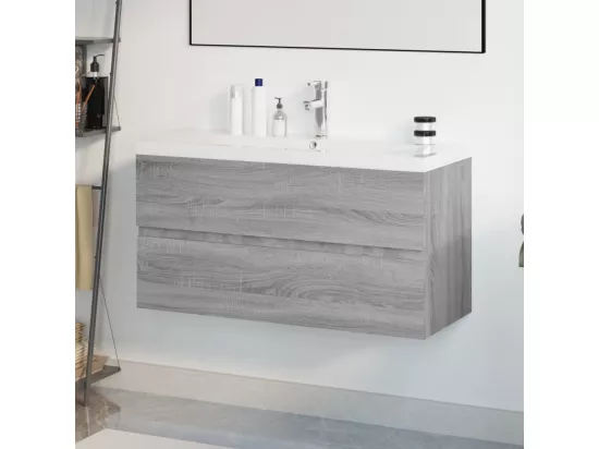 Meuble lavabo avec bassin intégré Sonoma gris Bois d'ingénierie
