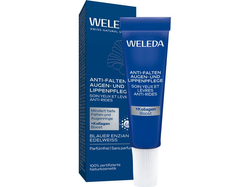 WELEDA Augen- und Lippenpflege Blauer Enzian und Edelweiss Natürliche Augenpflege reduziert Falten, Augenringe, Tränensäcke und Schwellungen