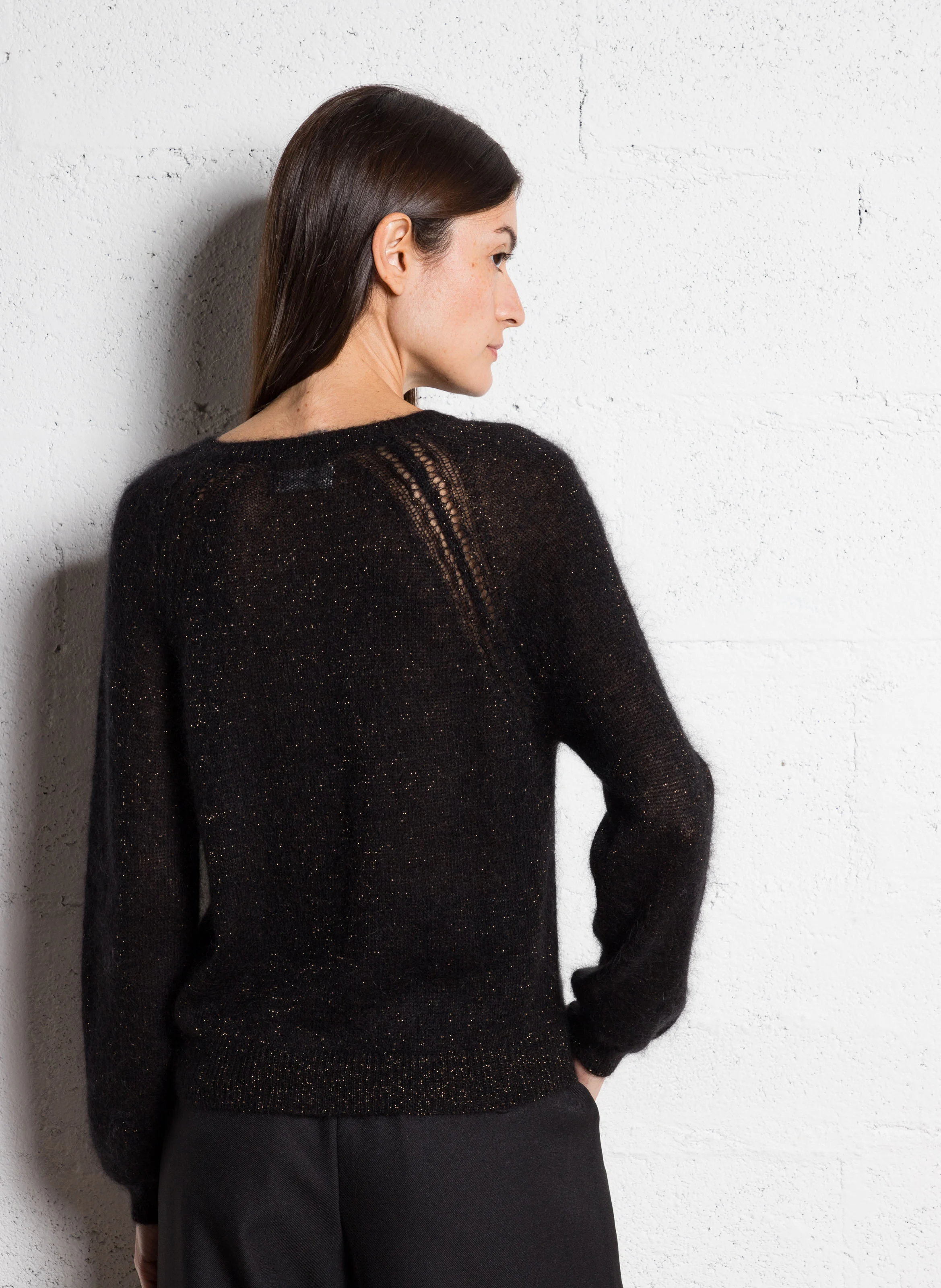 BLIZAR - Gilet col rond en coton et soie | Noir