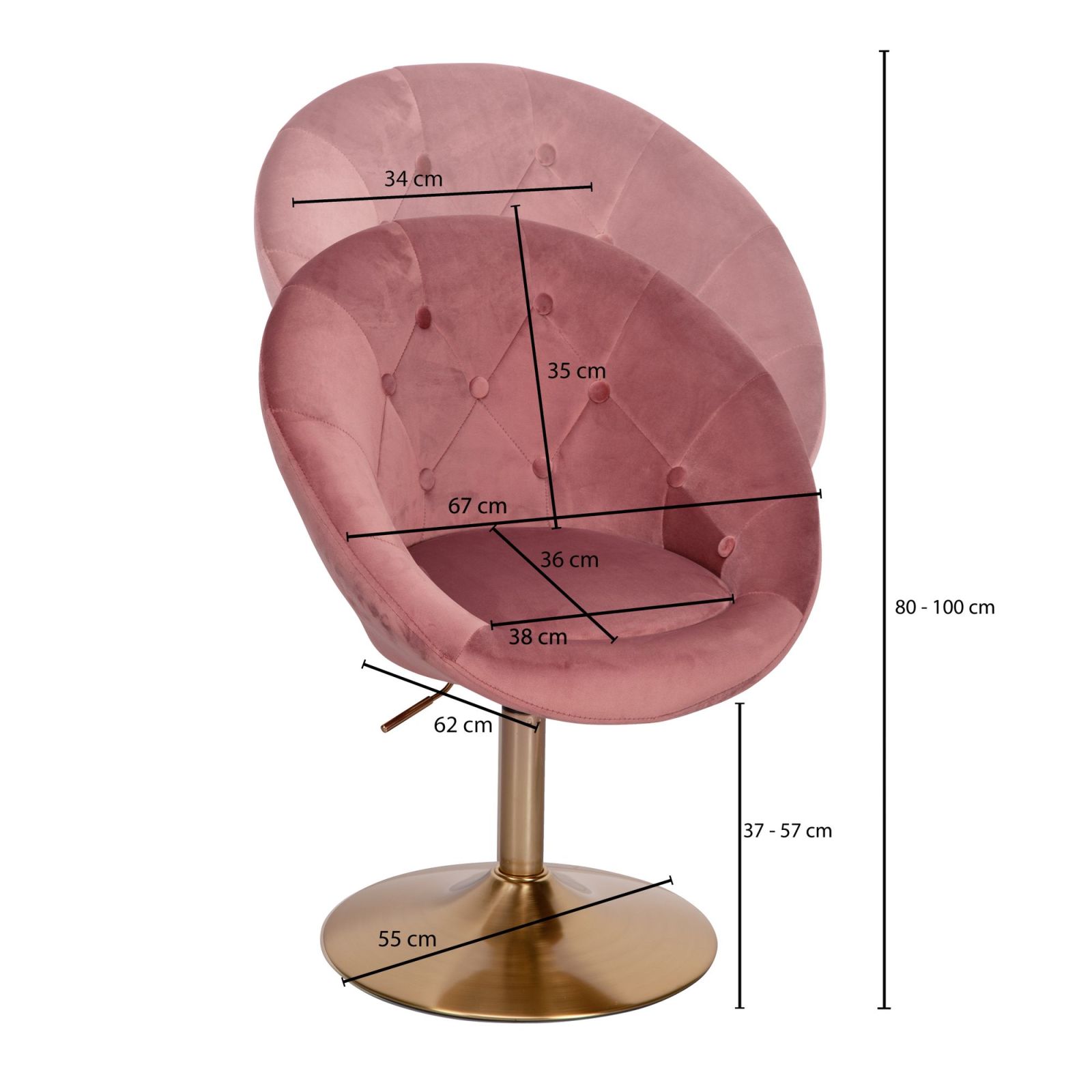 Loungesessel - rosa-gold - Samt - höhenverstellbar