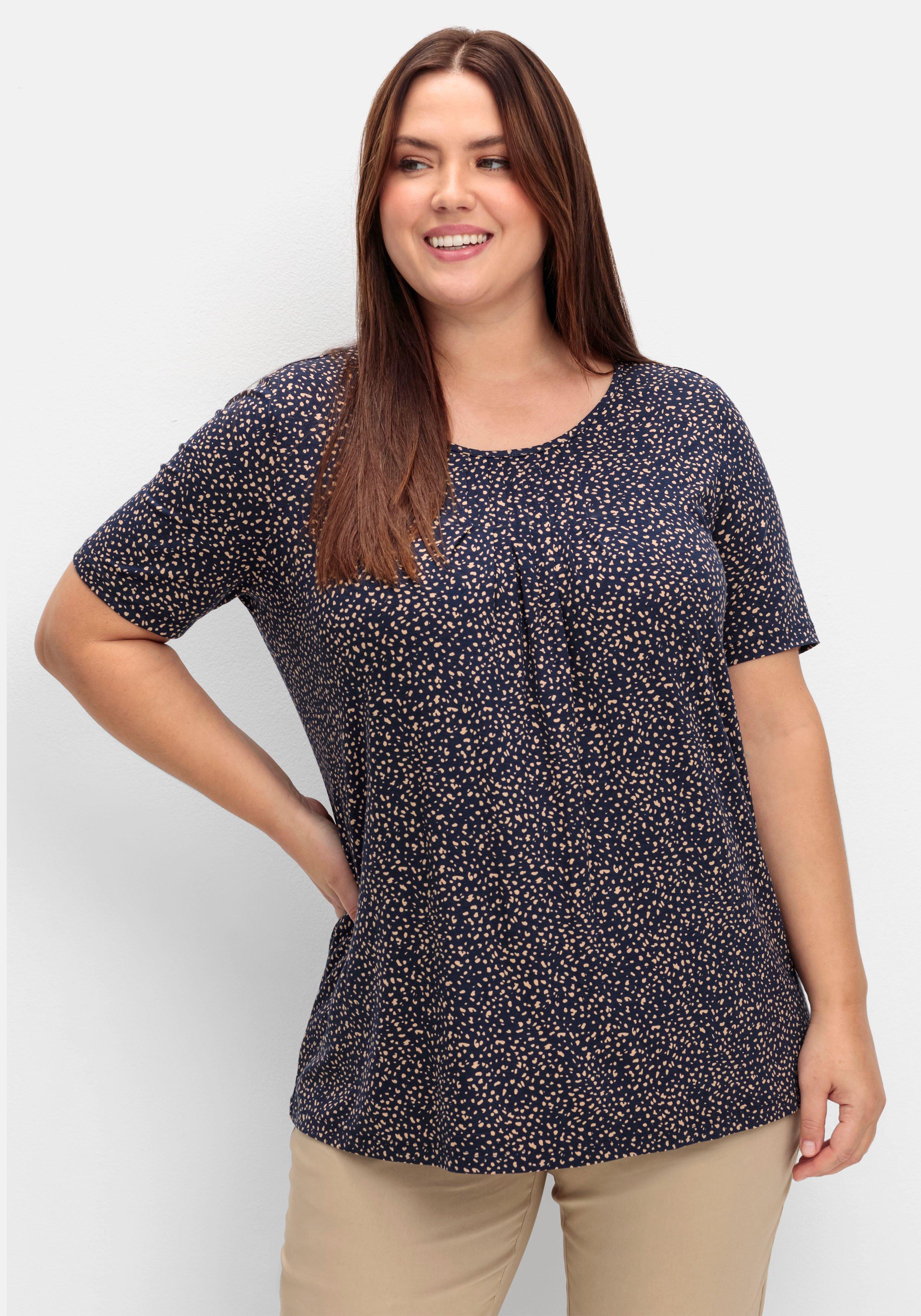 Shirt mit Tupfen-Alloverdruck und gelegten Falten