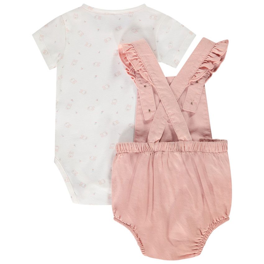 ensemble barboteuse et body manches courtes imprimé lapin pour bébé fille - Rose