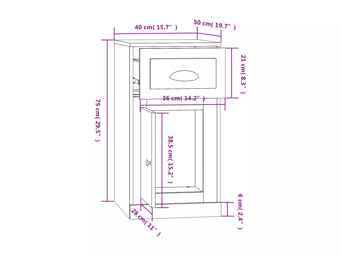 Armoire latérale avec tiroir gris béton 40x50x75 cm